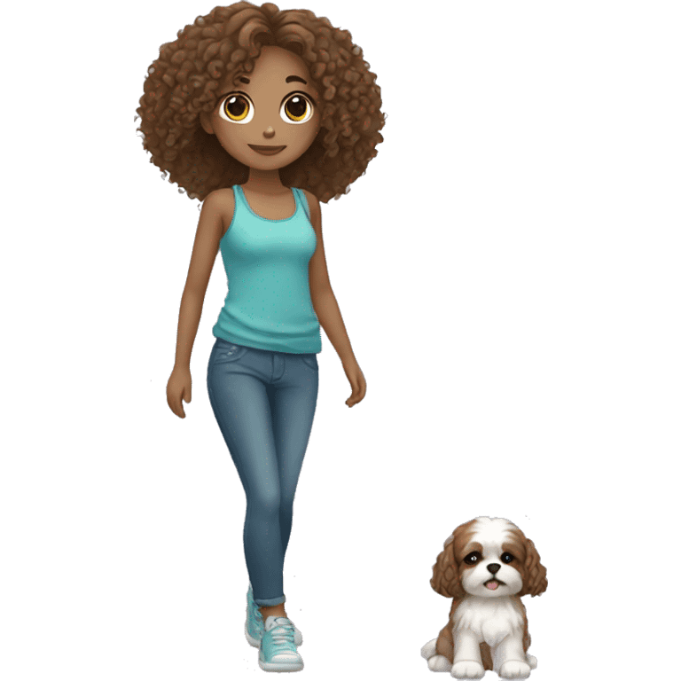 Curly hair girl carrying a shihtzu emoji