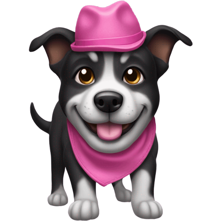 Black dog with pink hat & boots emoji