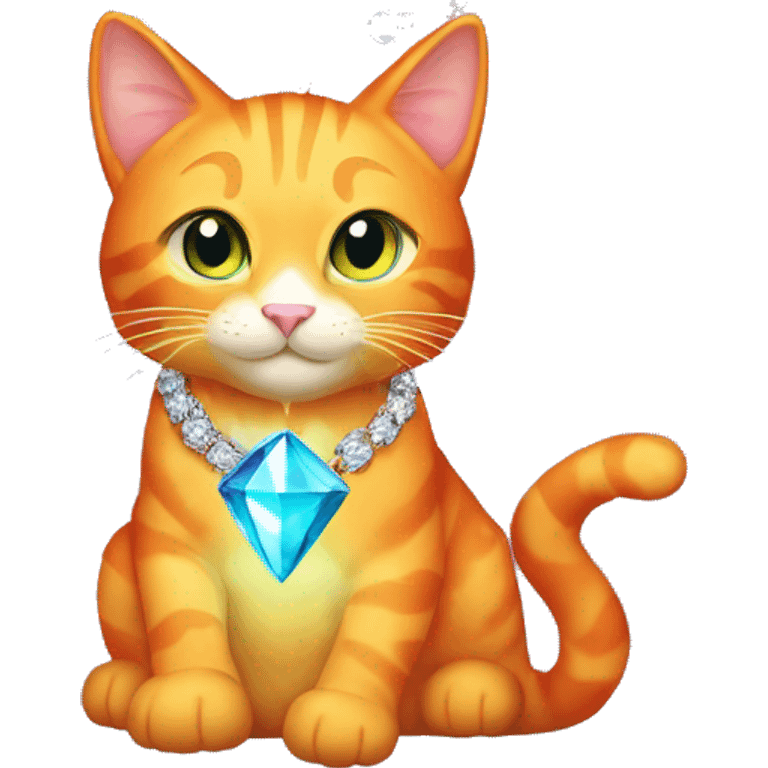 Orange Cat wearing Dark iridescent crystal necklace glowing emoji