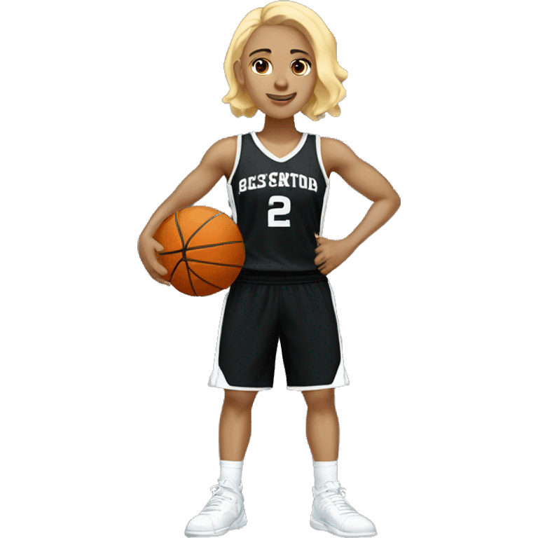 A light-skinned Blonde basketball player in a black full-length uniform emoji