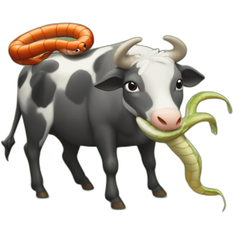 Serpent sur une vache à côté d’un crabe emoji