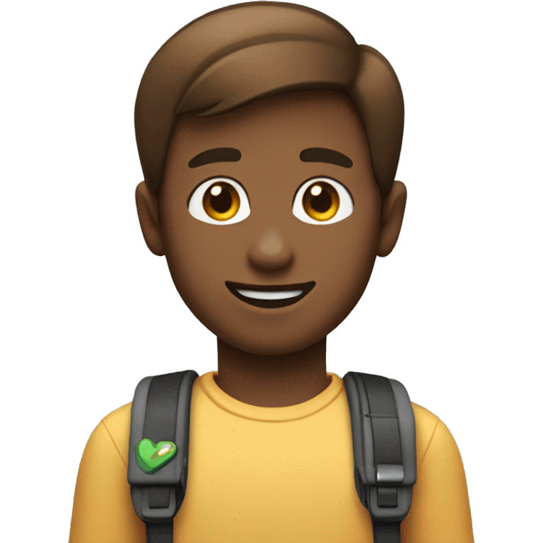 Create an emoji of a boy with brown hair and not-so-brown skin holding a Nintendo Switch and winking emoji