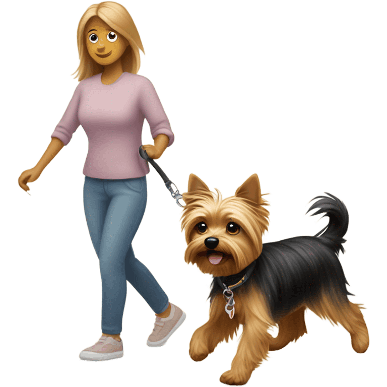 Tiny yorkie dragging woman on leash emoji