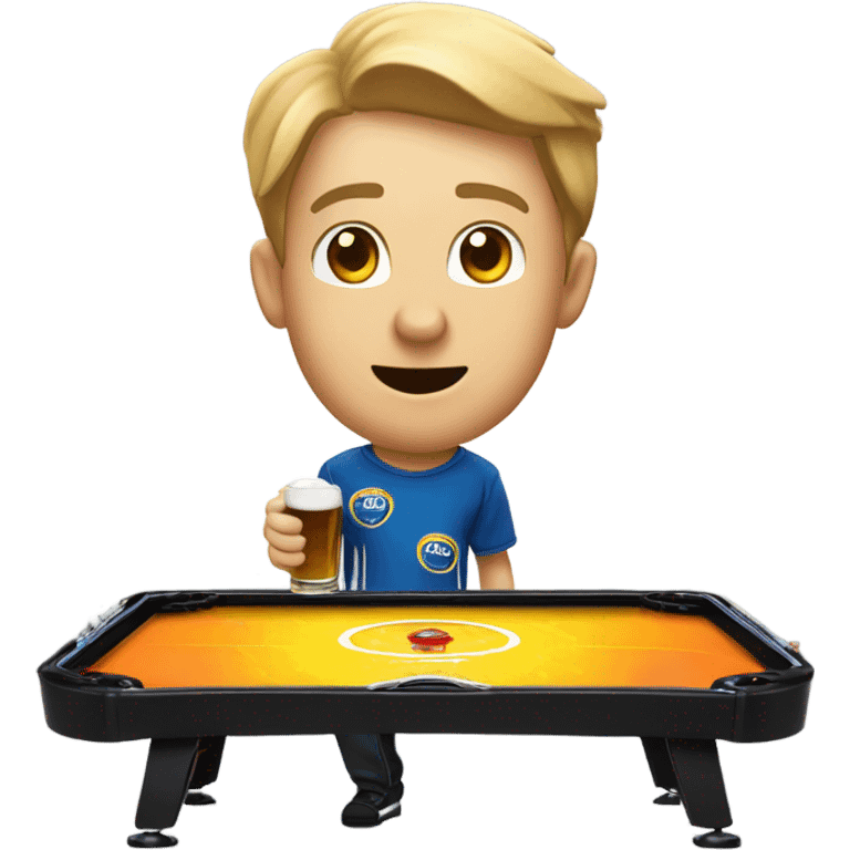 Playing air hockey while drinking a beer emoji