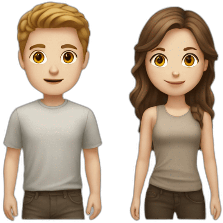 White boy with brown hair and white girl with brown hair  emoji