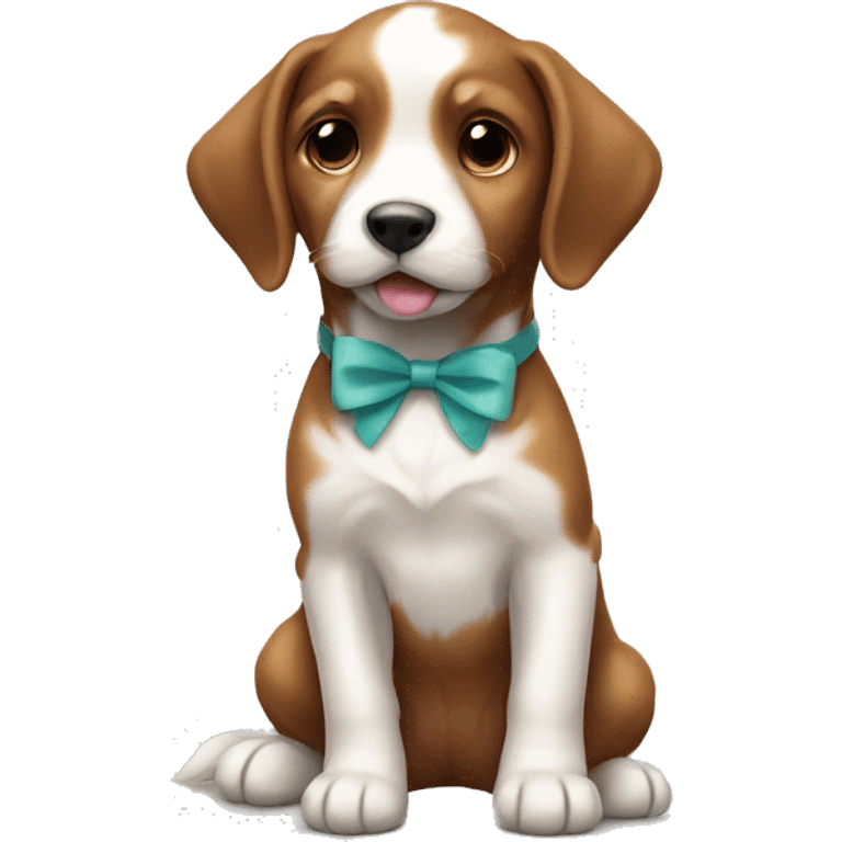 Brown and white puppy with bow emoji