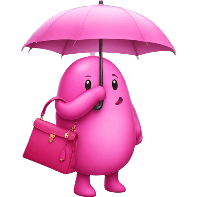 Pink classic rain worm with no face carrying a pink handbag  emoji