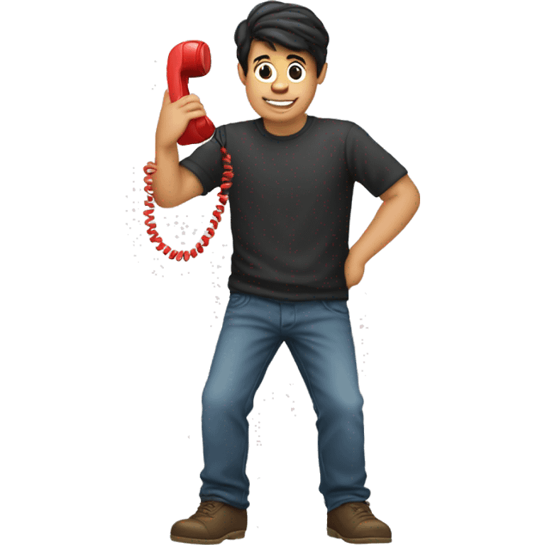 a telephone held by a young man emoji