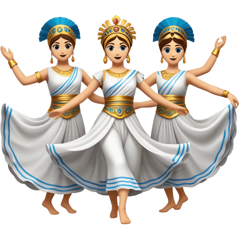 Cinematic Realistic Sirtaki Dance Emoji, depicted as a vibrant traditional Greek dance scene with flowing movements and expressive costumes, rendered with dynamic textures and warm festive lighting that captures its cultural exuberance. emoji