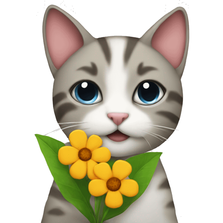 a cat holding a flower emoji