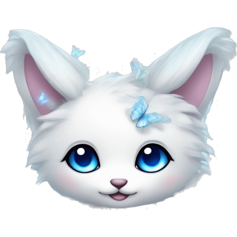 Edgy Cute gorgeous sparkly ethereal white fantasy animal with blue eyes sona with flowers and butterflies emoji