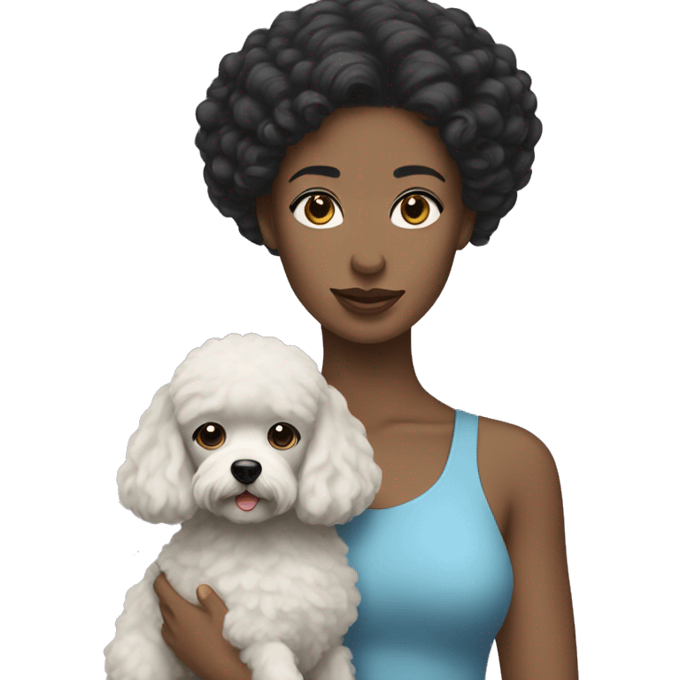 pale black haired woman holding poodle emoji