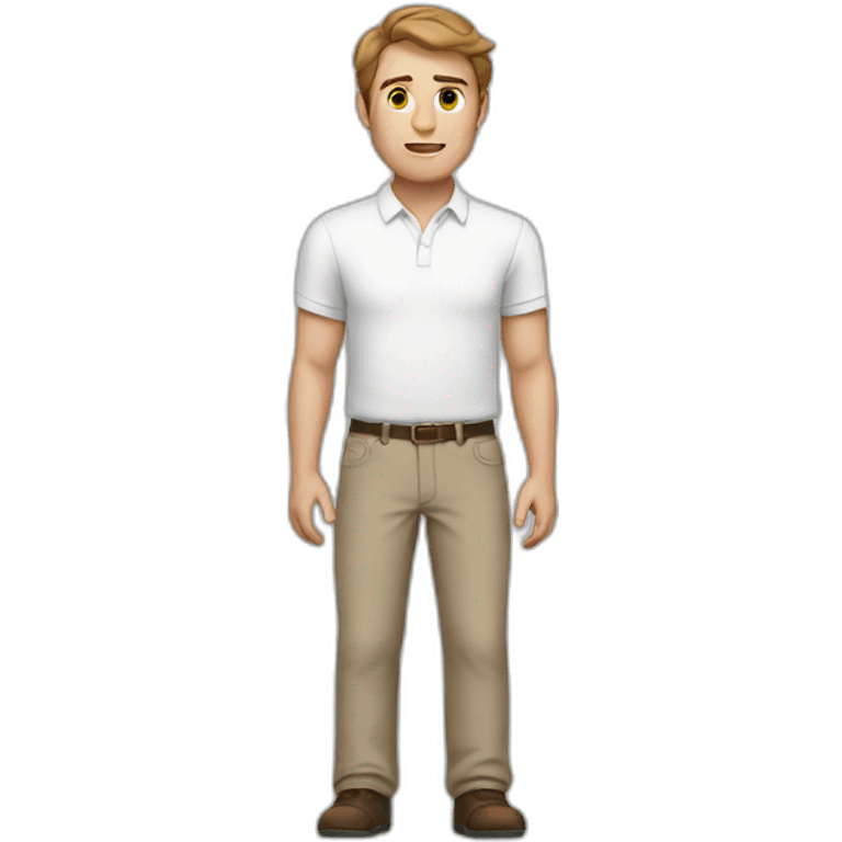 White Man standing with brown hair and white shirt emoji