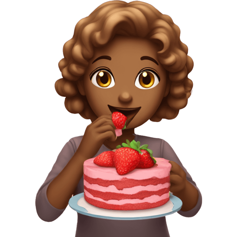 cubby girl eating strawberry cake emoji