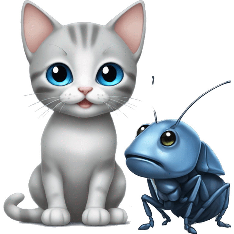 blue eyes grey kitten and cockroach friends emoji