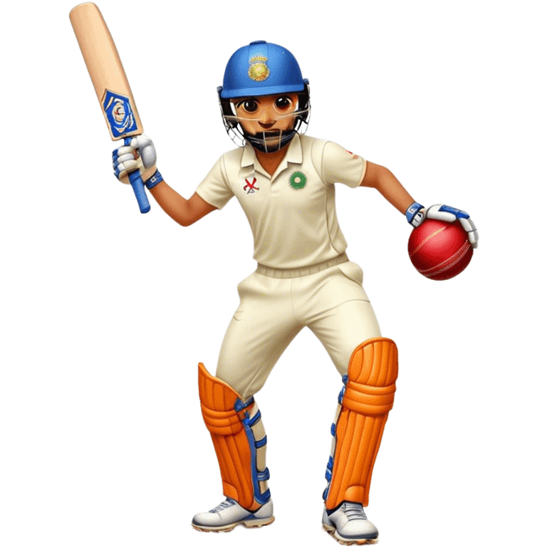 Cinematic Realistic Cricket Pop Culture Emoji, depicted with a dynamic, action‚Äêpacked scene capturing the spirit of India's beloved sport rendered with vibrant textures and energetic lighting. emoji