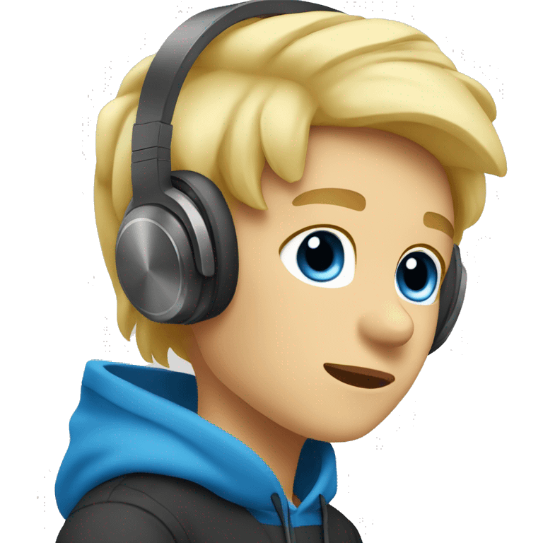 boy blue eyes blonde hair listen music with headphones emoji