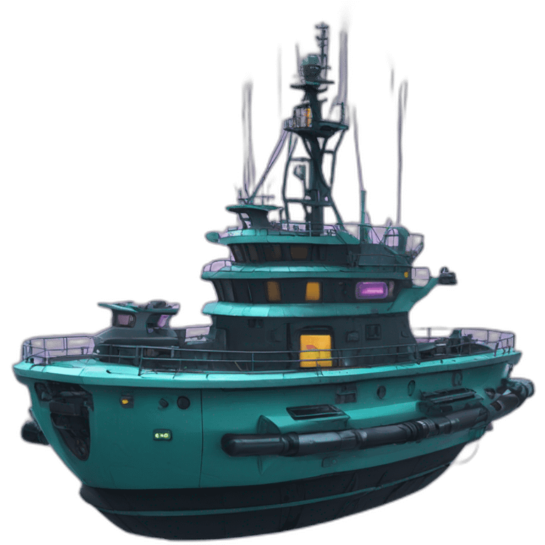 futuristic offshore tug in cyberpunk style emoji