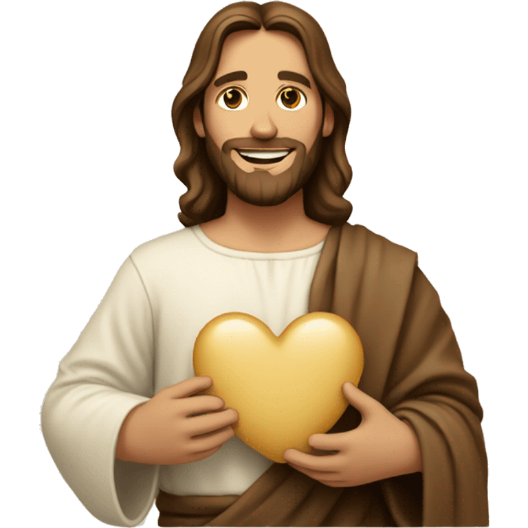 Jesus holding a beige heart and smiling  emoji