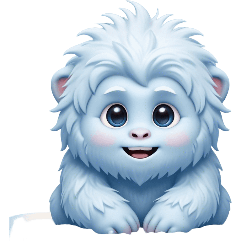 Cinematic Cute Yeti Portrait Emoji, with a charming, small, fluffy form in soft snowy whites and cool blues, featuring big, innocent eyes and a shy, gentle smile, simplified yet irresistibly endearing, highly detailed with a soft glowing outline that captures the whimsical charm of a friendly yeti ready for a cuddle! emoji