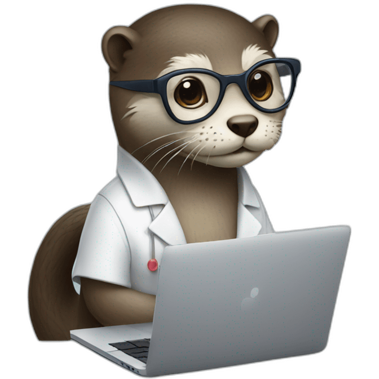 female vet otter with glasses use a macbook emoji