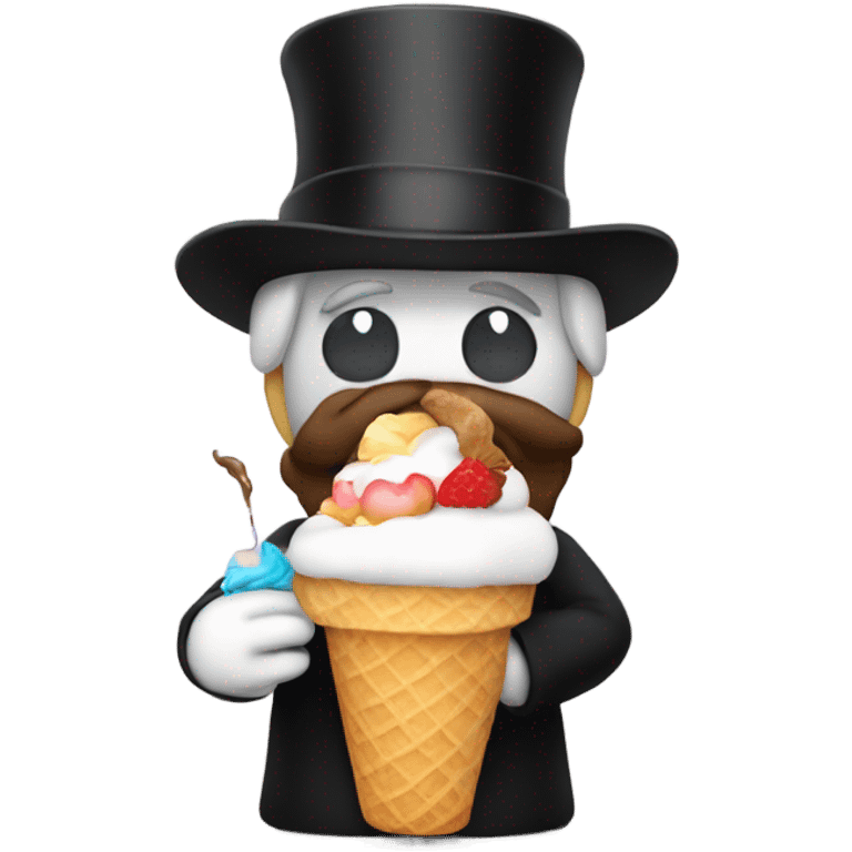 Me wearing a dress and eating ice cream with a top hat on emoji