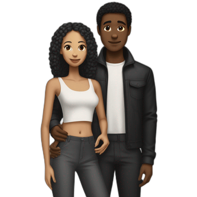 Tall lightskin man hugging short darkskin woman in margiela clothes emoji