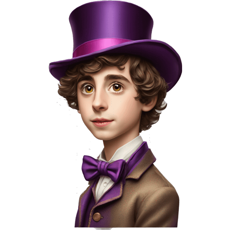 Timothée Chalamet as young Willy Wonka, large face, hat emoji