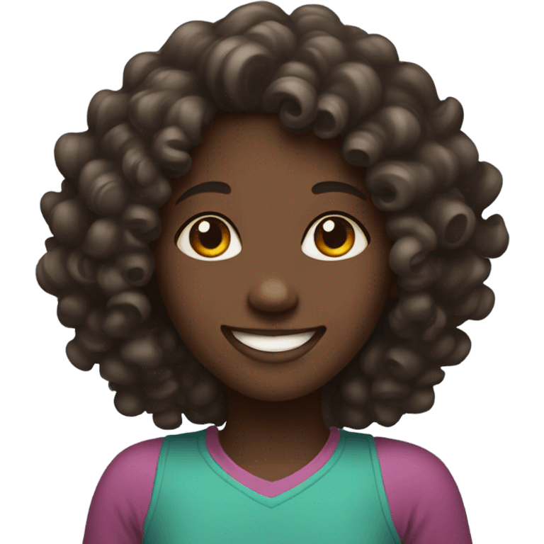 A girl with dark skin and curly hair is smiling. emoji