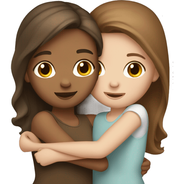 Two girls hug white skin brown hair emoji