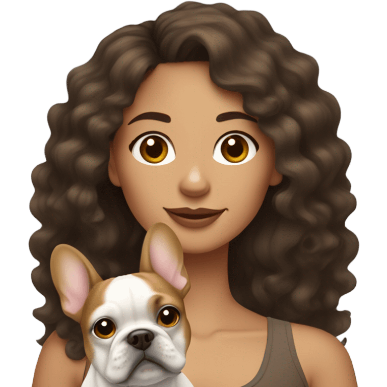 Curly brunette mixed lady with tan french bulldog emoji