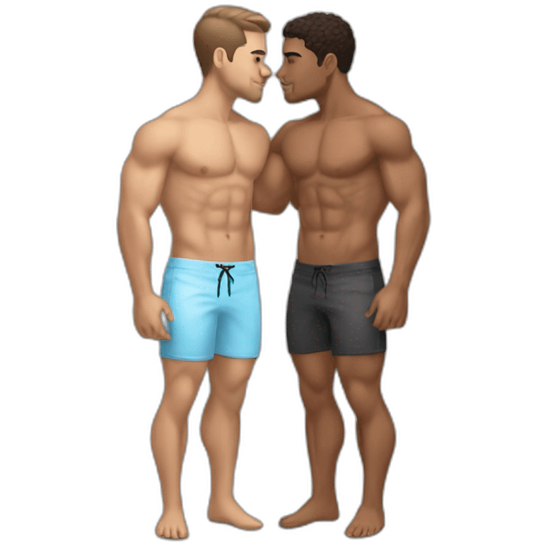 Sexy-fit-pose-Latino-male-and-caucasian-male-interracial-bikini-kiss emoji