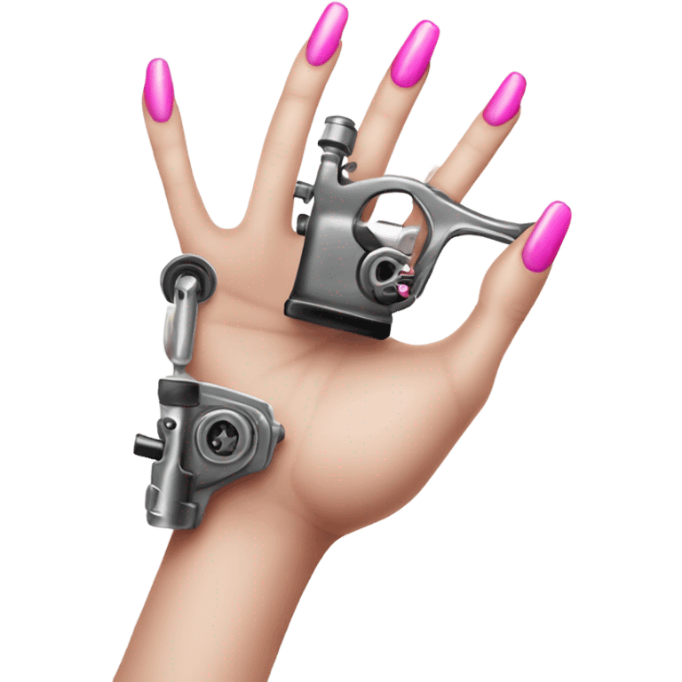 White girl hand with pink nails holding a tattoo machine emoji