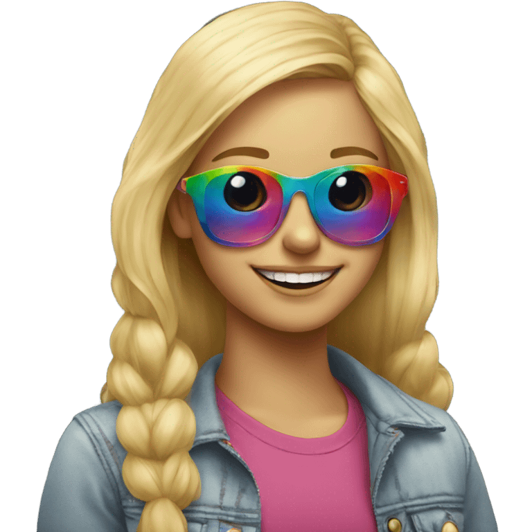 smiling blonde girl portrait with rainbow sunglasses  emoji