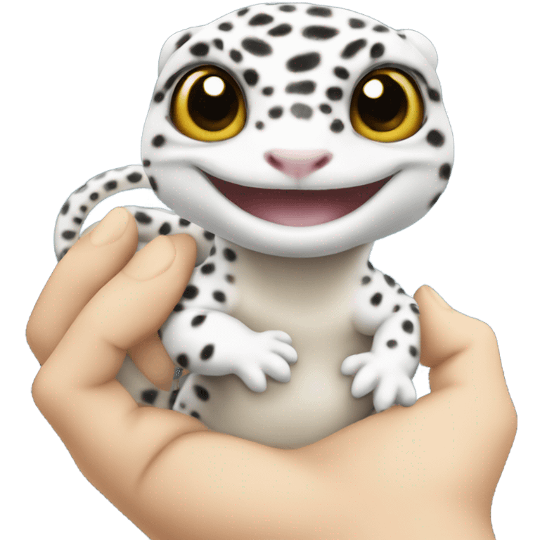 White leopard gecko in hand emoji