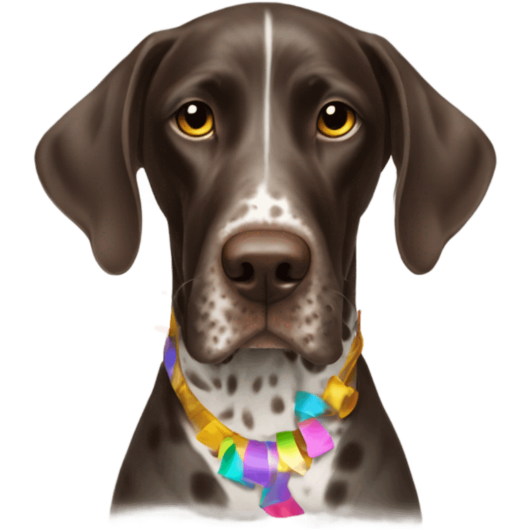 German shorthair with party horn and confetti emoji