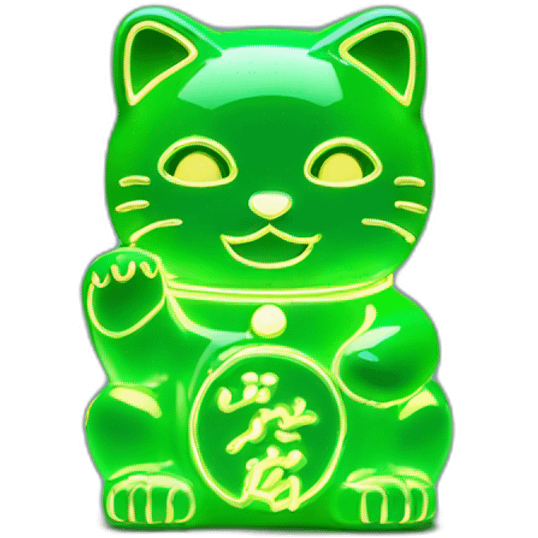 maneki neko 3d in the form of green neon sign emoji