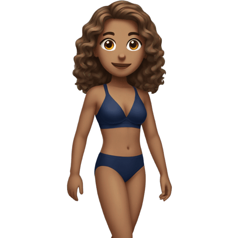 girl with brown wavy hair in a navy bikini  emoji