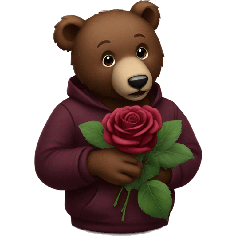 a burgundy bear that’s holding 3 black roses emoji