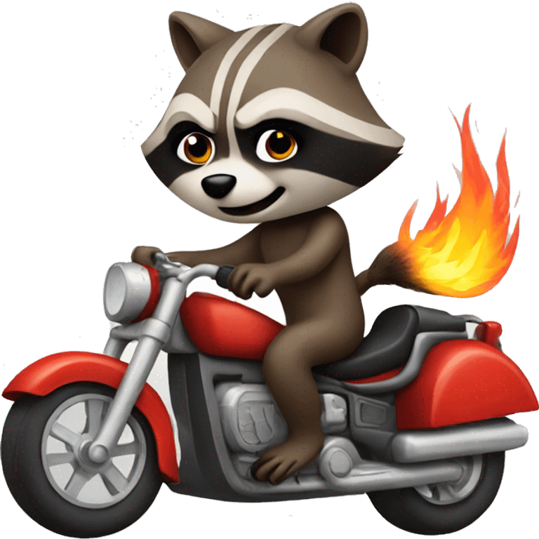 raccoon riding a fire motorcycle emoji