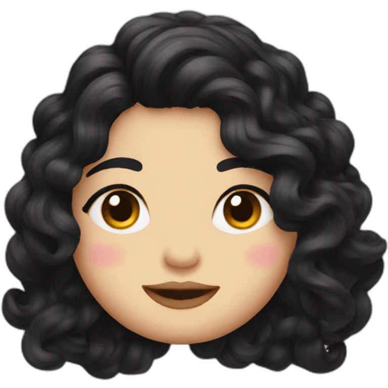 Embroidery of chubby girl with wavy black hairsand smile emoji