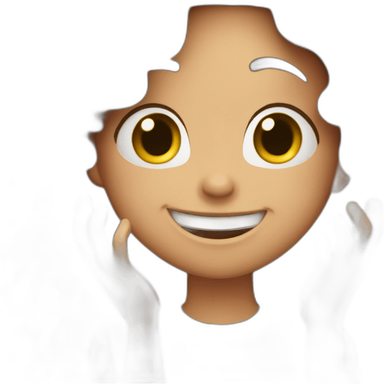 Brunette girl with king wavy hair laughing while covering her mouth  emoji