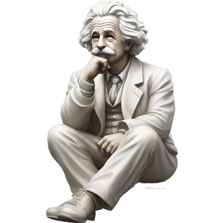 sitting philosopher-statue as albert einstein and thinking lean on fist emoji