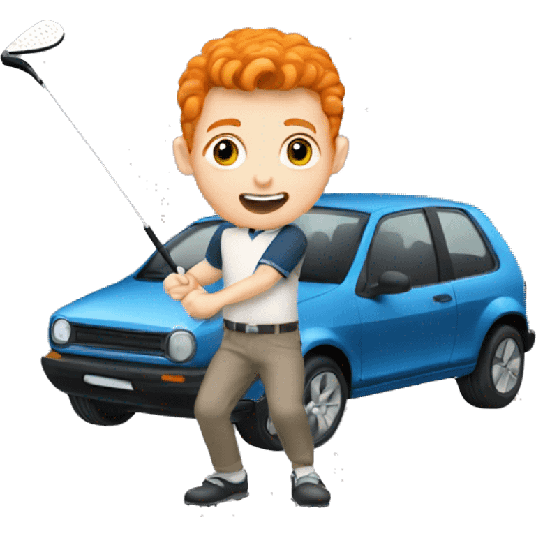 Ginger boy hitting a car with a golf club  emoji