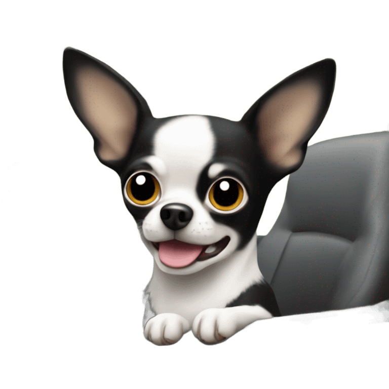 Black and white chihuahua driving a jeep emoji