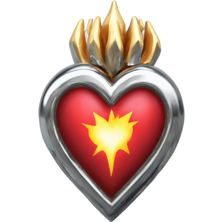 Sacred heart made of chrome, with spikes coming out of the sides and flames from the top emoji