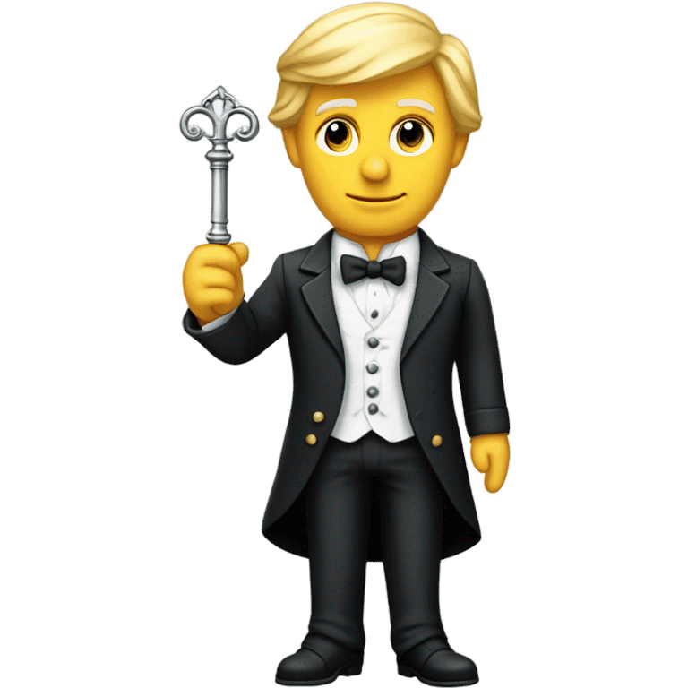 trump waiter Victorian dress elegant full body, holding big key emoji