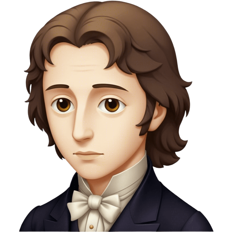 Cinematic Realistic Chopin Pop Culture Emoji, featuring an evocative portrayal of the legendary composer rendered with delicate textures and emotive, dynamic lighting. emoji