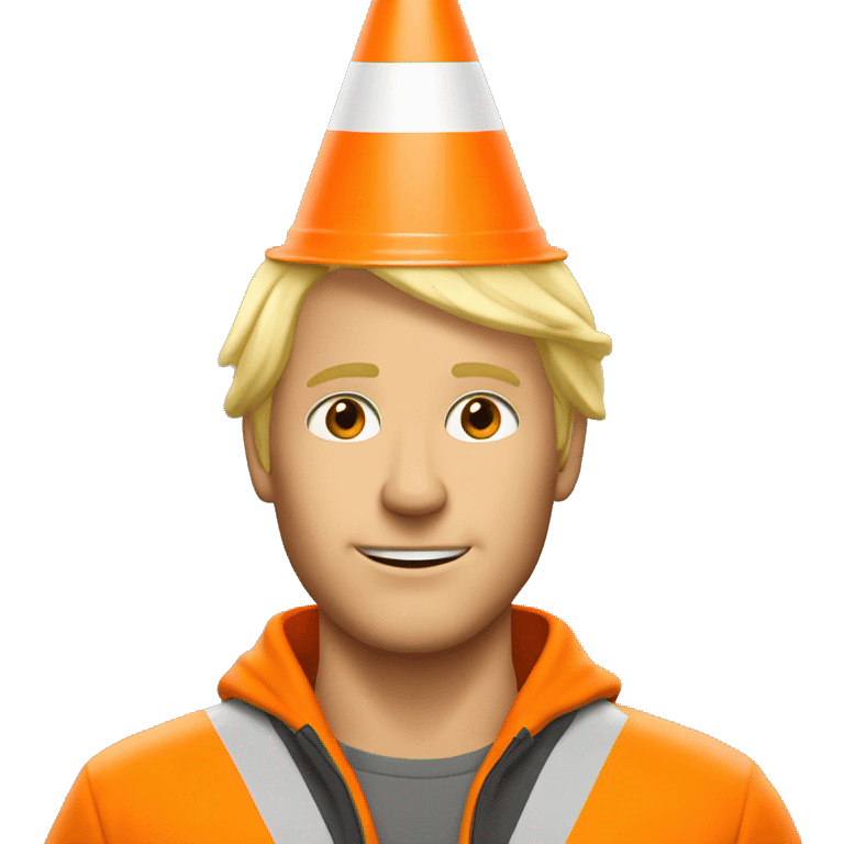 blonde man wearing traffic cone on head  emoji