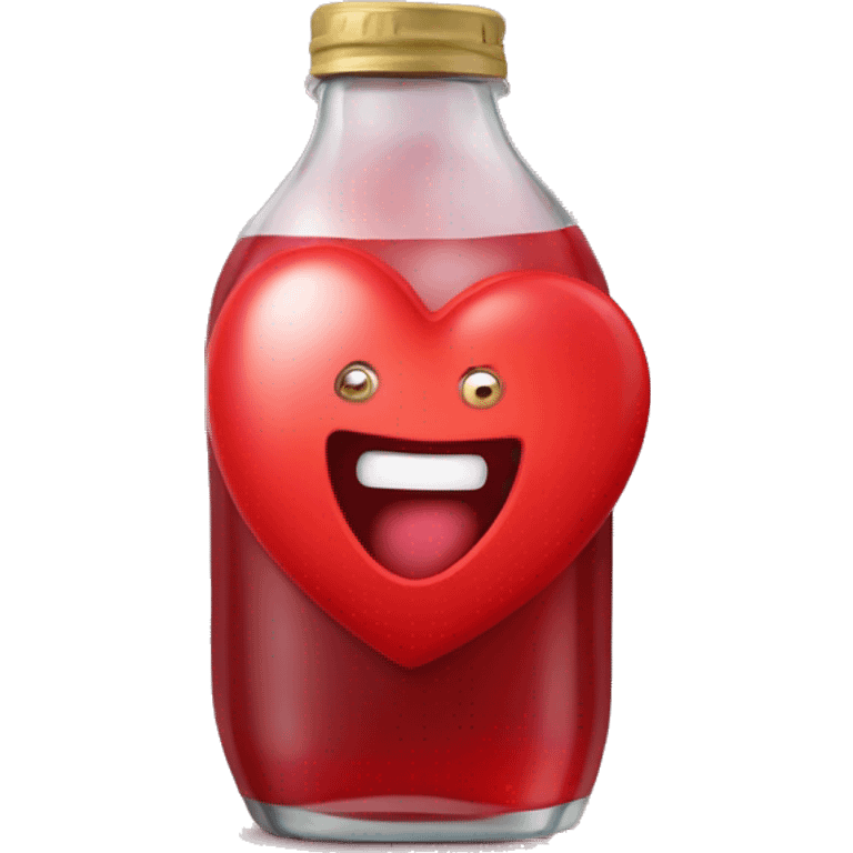 A red heart ❤️ with eyes, a mouth, and hands, looking tipsy and drunk, holding a bottle of drink in one hand, with a playful, wobbly expression emoji